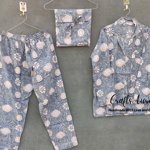 Handblock Printed Indian Cotton Pajama Set Cotton Hand Block Print Handmade cotton pajama set Cotton sleepwear for women, Bridal pajama
