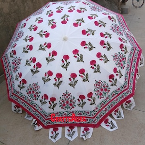 Hand Block Printed Cotton Umbrella: Bohemian Garden Patio Parasol
