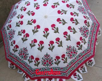 Handblock gedruckter Baumwollschirm: Boho Garten-Terrassen-Sonnenschirm