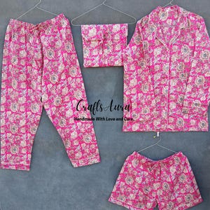 Indian Cotton Pajama Set,Handmade Women Night Pajama Set, 100% Cotton Soft Summer Night Dress
