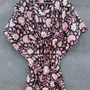 Indian Floral Print Cotton Kaftan: Handmade Beach Cover-Up