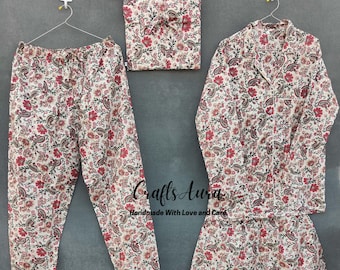 Handmade Cotton Pajama Set: Floral Block Print Women's Night Suit