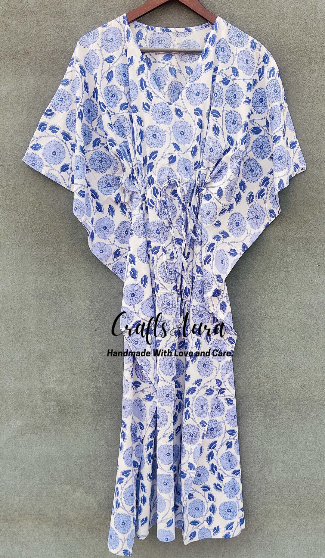 Purple - Hand Block Batik Print Cotton Medium Kaftan 35