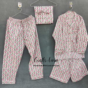 Cotton Pajama Set, Indian 100% Cotton long wear  Women&#39;s Pajama Set&#39;s Floral Print Pajama Set&#39;s, Bridesmaid , Long pajama Set, Gift for Her