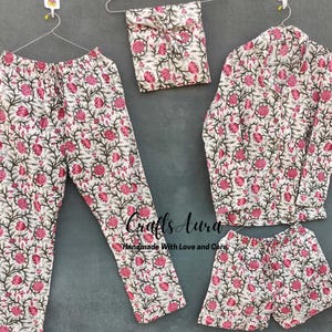 Cotton Pajama Set: Block Printed Floral Nightwear