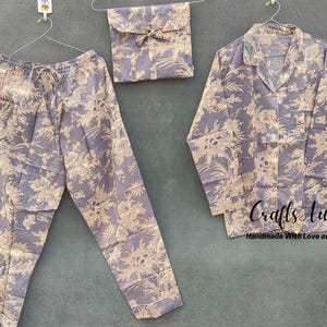 Gray Color Pajama Set, Block Print Pajama Set, Cotton Pants And Shirts, Sleepwear Pajama Set, Bottom Pajama Set, Soft And Casual Pajama Set