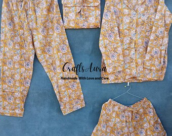 Handmade Floral Cotton Pajama Set: Summer Night PJs with Hot Pants
