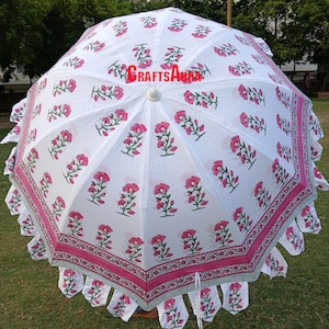 Indian Cotton Garden Umbrella, Indian Handmade Large Big Parasol Outdoor Patio Decoration, bohemian Beach Umbrella Pink Garden Umbrella