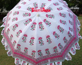 Hand Block Print Cotton Garden Umbrella: Bohemian Patio Parasol