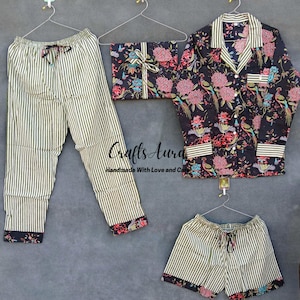 PJ Set Floral Cotton Pj Set Night Suit Indian Pure Cotton Pyjama Set Pants And Shirts With Bag Resort Wear Pajama Set Bridesmaid