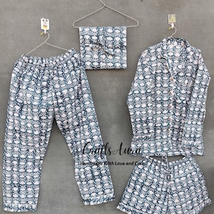 Indian Hand Block Print Cotton Pajama Set 100% Cotton Light Ultra-Soft Night Dress Women Pants Shirt Set With Pajama Set Bridesmaid Gift