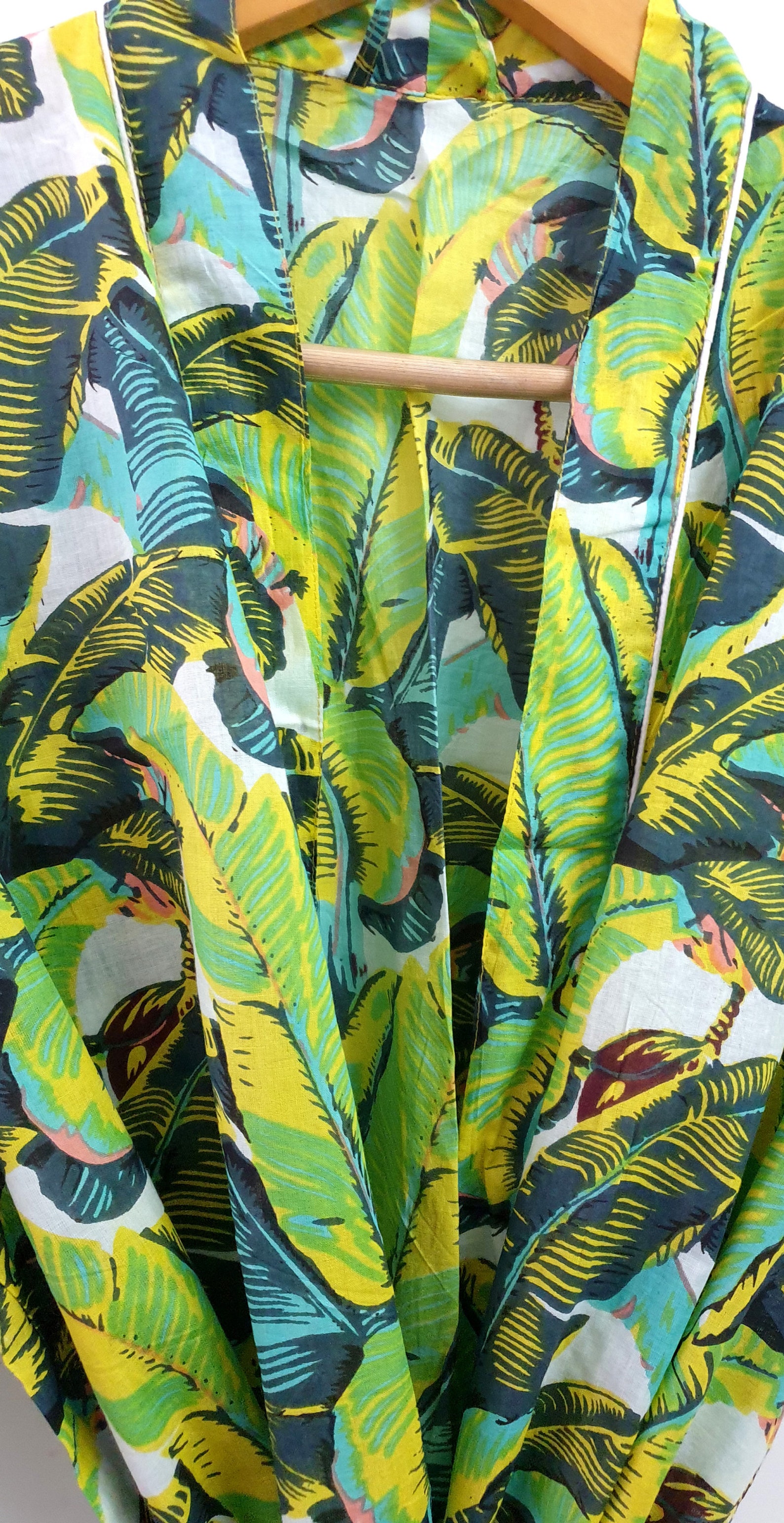 green floral robe