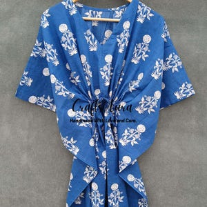 Handmade Indian Floral Print Cotton Kaftan: Beach Cover-Up