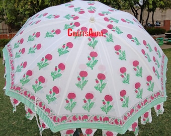 Handblockdruck-Gartenschirm: Indischer Boho-Sonnenschirm