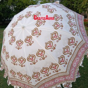 Pink Hand Block Printed Umbrella, Indian Handmade Large Big Parasol Outdoor Patio Decoration, bohemian Beach Umbrella, Garden Umbrellas