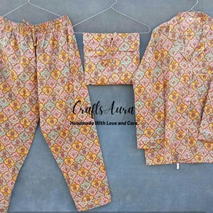 Women Cotton Night Pajama Set, Indian Handmade Cotton Pajama Set, Floral Printed Pj Set, Pajama And Shirt With Bag