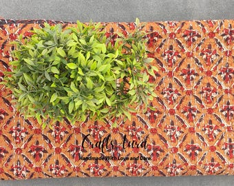 Block Print Kantha Quilt: Indian Floral Bedspread, cotton kantha bedding throw