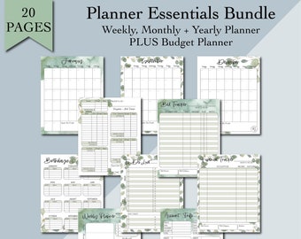 Planner Essential Bundle Printable, Budget Planner, Yearly Planner, Printable Planner, Instant Download