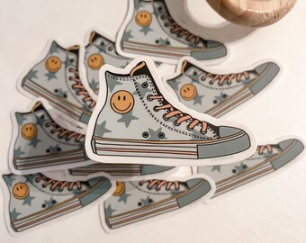 Smiley Face Star Converse | Vinyl Sticker, Hightop Converse Sticker, Feminine Sticker, Laptop, Mirror Sticker, Car Sticker, Die Cut