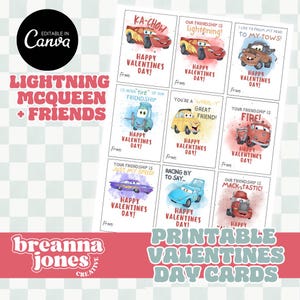 Voitures imprimables Saint-Valentin, cartes modifiables de la Saint-Valentin, lot imprimable Saint-Valentin avec Lightning McQueen téléchargement immédiat
