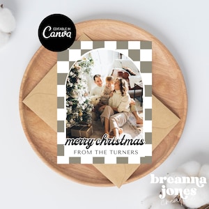 Modèle de toile de carte de Noël à carreaux rétro, carte de vœux modifiable, modèle de carte photo de Noël, carte de Noël Photo de famille bricolage