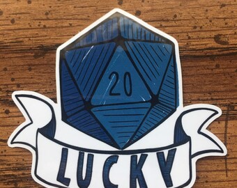 Lucky D20 Dungeons and Dragons Waterproof Decal Sticker