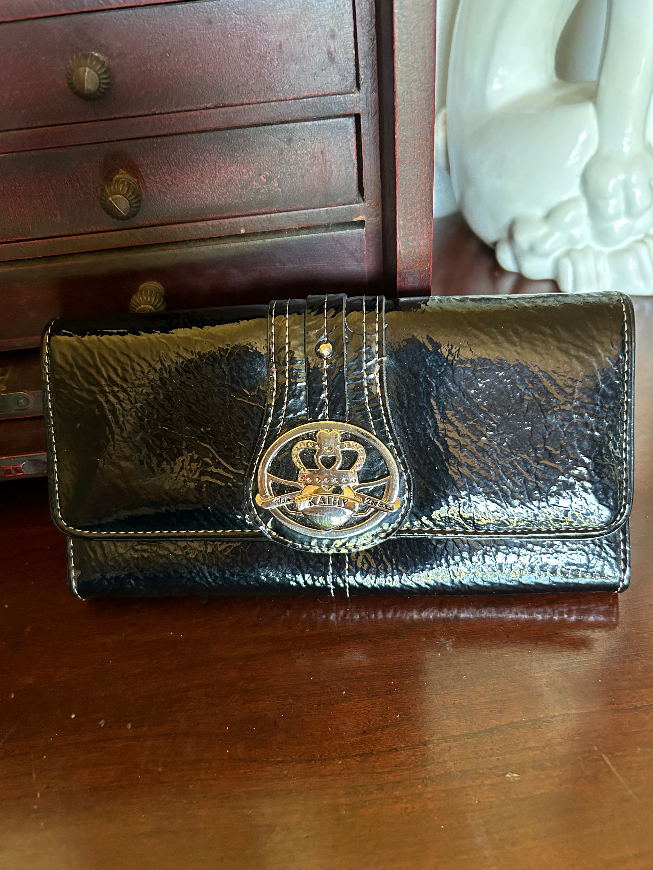 Kathy Van Zeeland Black Vinyl Wallet Etsy