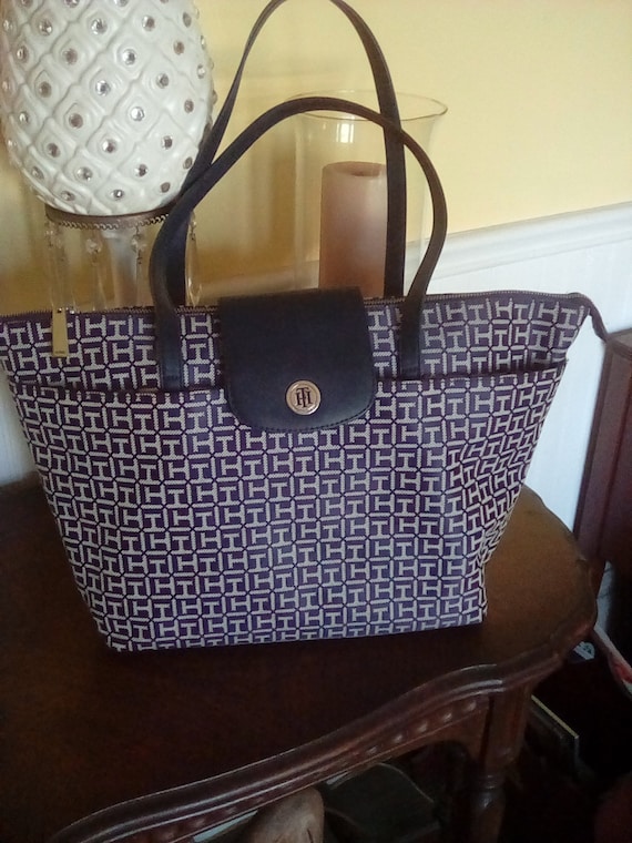 Tommy Hilfiger Blue and Gray Tote with matching wa