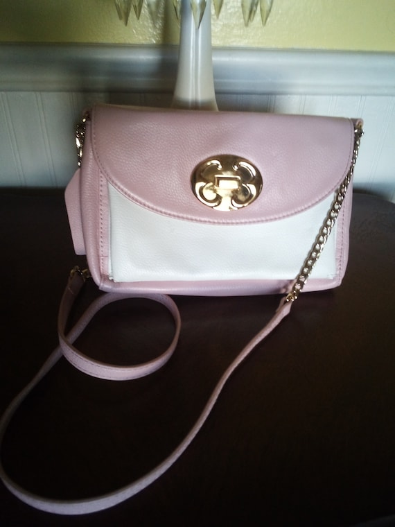 Emma Fox Pink and White Leather crossbody purse