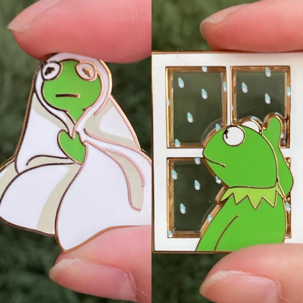 Frog inside pin set kermit the frog internet meme inspired muppets iPhone hugging sad blanket window rain emo gift depressed