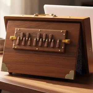 The Shruti box, made of teak wood, is tuned to frequencies of 440Hz and 432Hz.