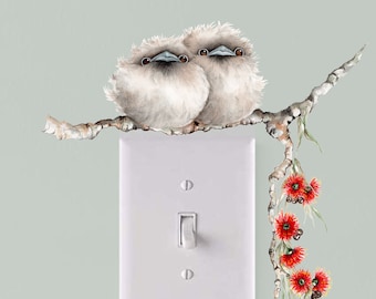 Tawny Frogmouth Removable Fabric Wall Sticker for around Light Switch Decor