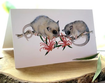 Aquarell Possum leere Grußkarte für Geburtstagsfeier, danke oder alle Gelegenheiten