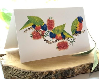 Australiana Watercolour Rainbow Lorikeets Blank Greeting Card for Birthdays, Thank You or that Special Occasion