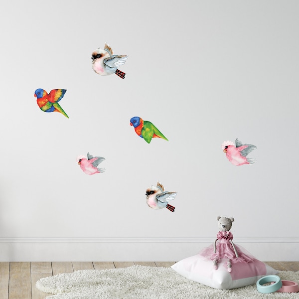 Flying Mixed Birds Removable Fabric Wall Stickers for Bedroom or Nursery Decoration