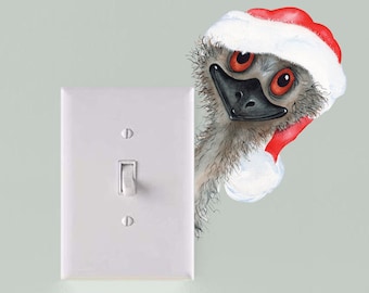 Peeking Christmas Emu Removable Fabric Wall Sticker for around Light Switch Decor