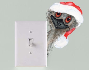 Peeking Christmas Emu Removable Fabric Wall Sticker for around Light Switch Decor