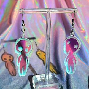 Pendientes Kodama - Acrílico iridiscente con metales de acero inoxidable - Espíritus del bosque Princesa Mononoke Studio Ghibli Totoro El viaje de Chihiro Anime