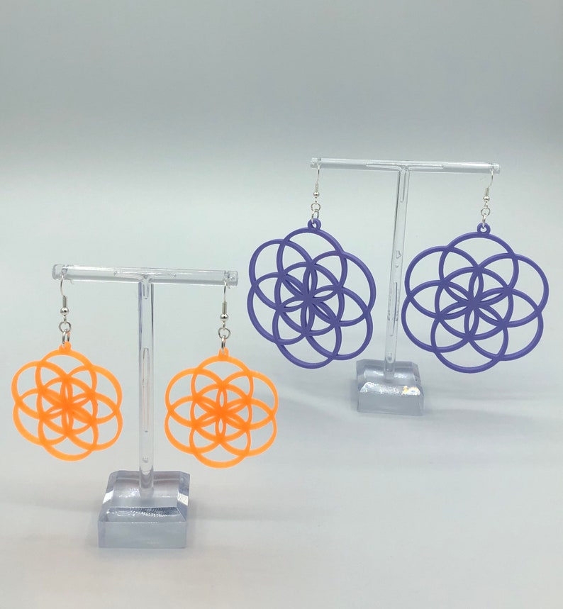 Medium Seed of Life Earrings 3D Printed Plant Based Plastic Made to Order Choose Your Color /& Hardware