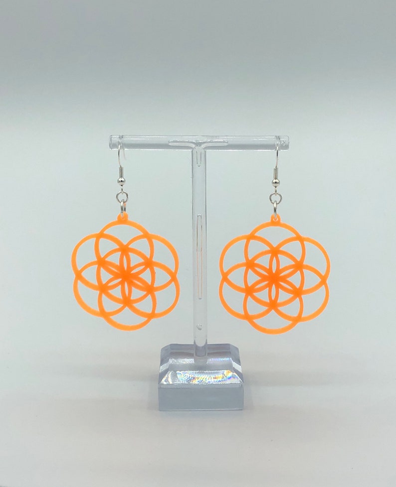 Medium Seed of Life Earrings 3D Printed Plant Based Plastic Made to Order Choose Your Color /& Hardware