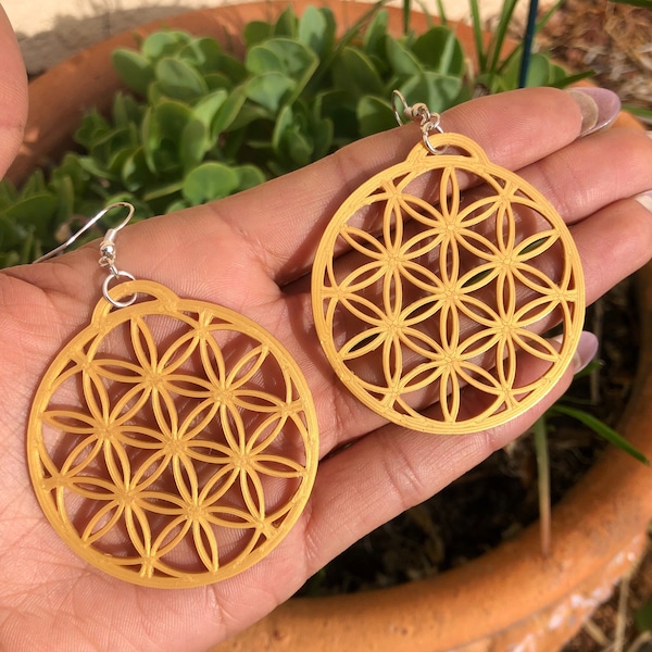 Small Flower of Life 3D Printed Earrings Lightweight Plant Based PLA Filament Festival Fashion