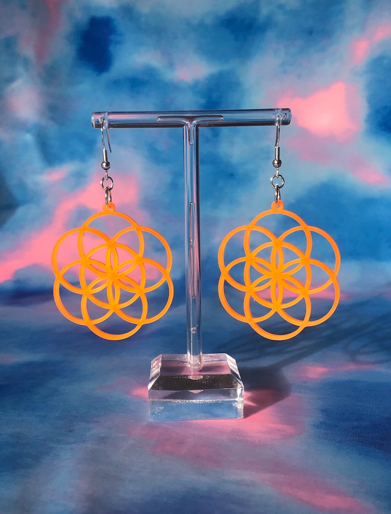 Medium Seed of Life Earrings 3D Printed Plant Based Plastic Made to Order Choose Your Color /& Hardware