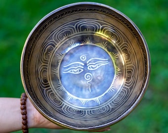 Buddha Eye Carved Singing Bowl | Handcrafted Tibetan Bowl for Meditation, and Chakra Healing | Perfect for Yoga and Spiritual Practices SALE