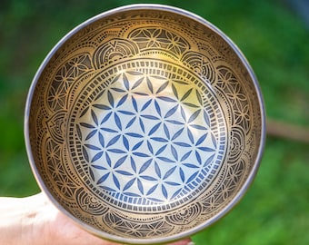 Seed of Life Carved Singing Bowl | Handcrafted Tibetan Sound Bowl | Ideal for Meditation and Sound Healing SALE