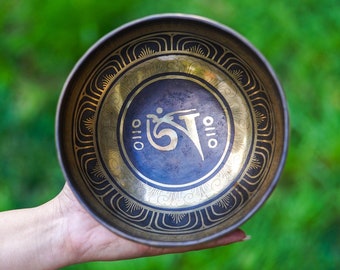 Tibetan Om Singing Bowl | Handcrafted Sound Bowl for Meditation and Chakra Healing| Perfect for Yoga, Mindfulness, and Spiritual Practices
