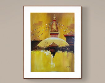 Oil Painting of Swayambhunath- Buddhist Monuments  | Authentic hand Painting of World Heritage Site for Wall hanging decor