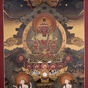 Long Life Amitabha Buddha Thangka  Tibetan arts on canvas for Buddhism practice | Room Decor | Handmade Painting Gift for Chakra Healing