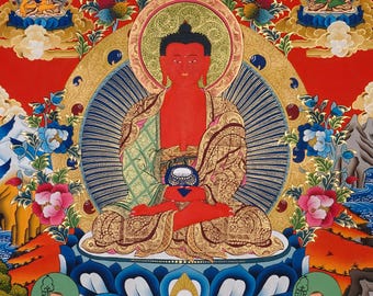 Amitabha Buddha Buddhist Thangka | Spiritual Altar Decor For Compassion, Wisdom And Devotion