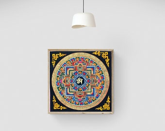 Om Ah Hum Mandala Tibetan Thangka painting for Wall decor and Meditation | Circle Mandala Paintings SALE