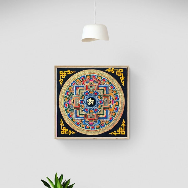 Om Ah Hum Mandala Tibetan Thangka painting for Wall decor and Meditation | Circle Mandala Paintings